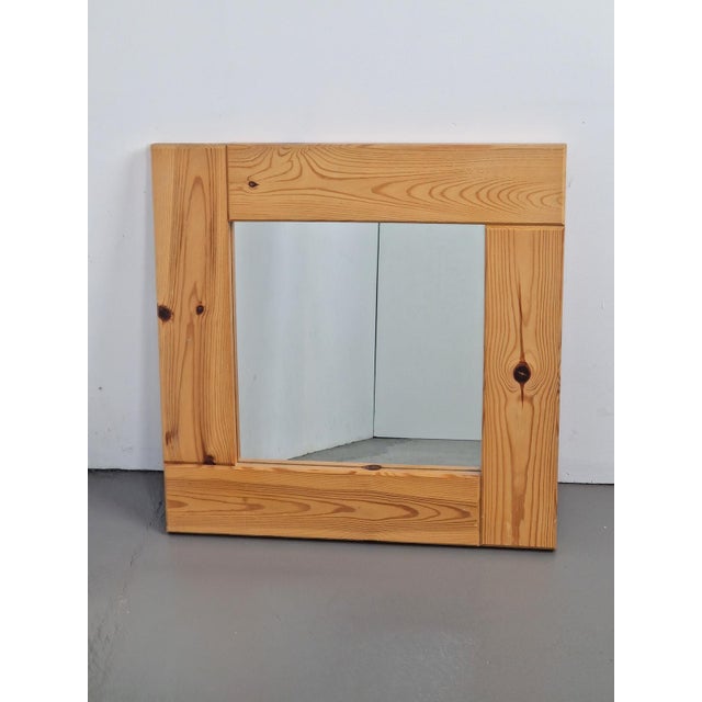 Vintage Scandinavian Square Pine Mirror, 1970s For Sale - Image 6 of 6