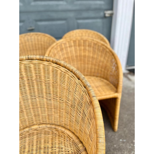 Tan Modern Wicker Barrel Chairs | Set of Six For Sale - Image 8 of 12