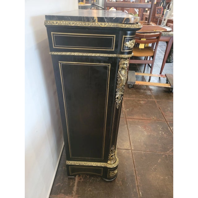 Antique 19th Century French XIX Napoleon III "Boulle " Commode Console Liquor Bar Ebonized For Sale - Image 4 of 12