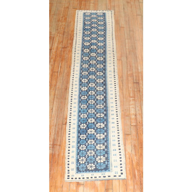 Narrow Vintage Blue White Turkish Runner - 1'8" x 8'1" For Sale In New York - Image 6 of 6