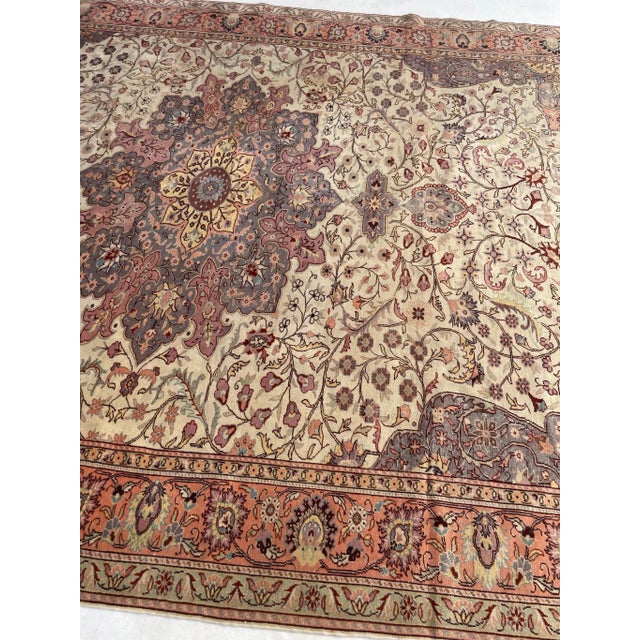 1950's Vintage Arabesque Turkish Vine Design Elongated Pastel Rug 8.10 X 13 For Sale - Image 4 of 6