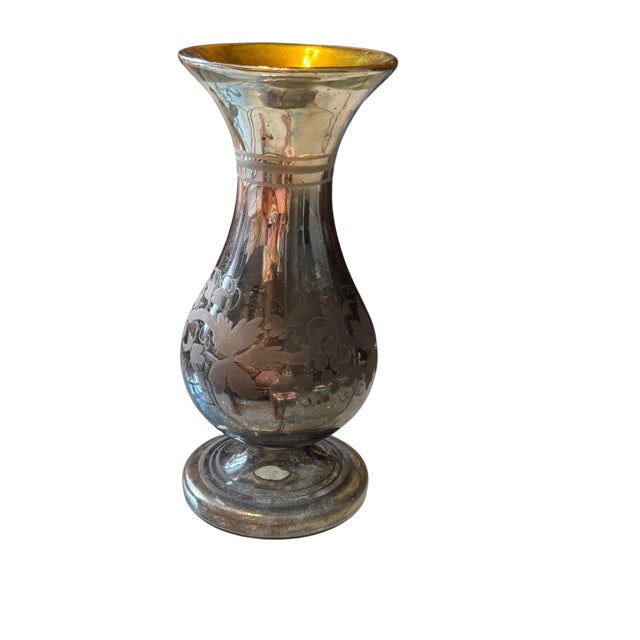 Antique European Etched Mercury Glass Vase Form Lamp Body For Sale - Image 4 of 8