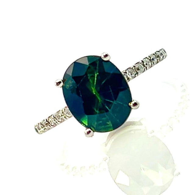 2010s Sapphire Diamond Ring 14k White Gold 2.8 TCW Certified, Size 5 For Sale - Image 5 of 11