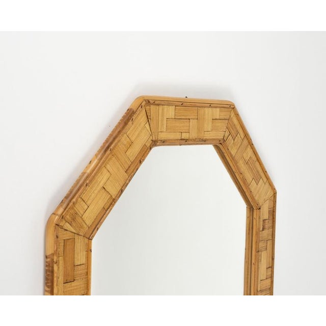 Wood Mid-Century Wall Mirror Rattan and Bamboo Vivai Del Sud Style, Italy, 1970s For Sale - Image 7 of 12