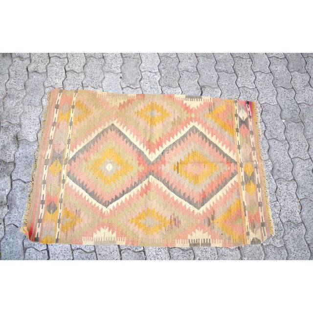 Textile 1960s Naturel Wool Area Kilim Rug For Sale - Image 7 of 11