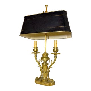 Antique Ornate Dore Bronze Toleware 2 Arm French Bouilotte Electric Table Lamp For Sale