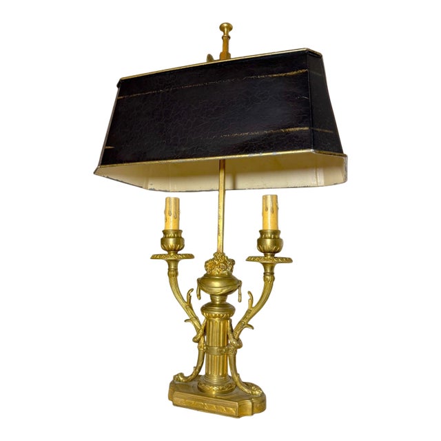 Antique Ornate Dore Bronze Toleware 2 Arm French Bouilotte Electric Table Lamp For Sale