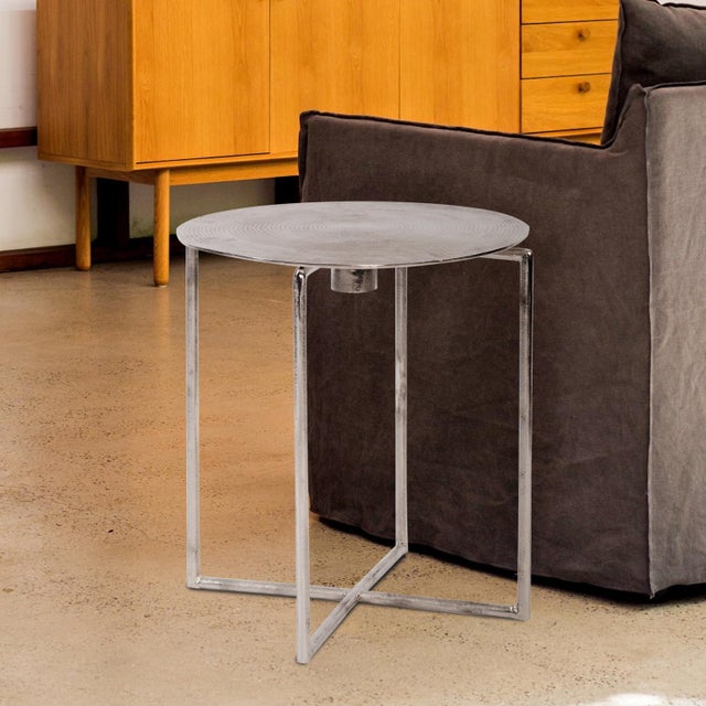 Metal Raw Silver Spiral Top Accent Table For Sale - Image 7 of 8
