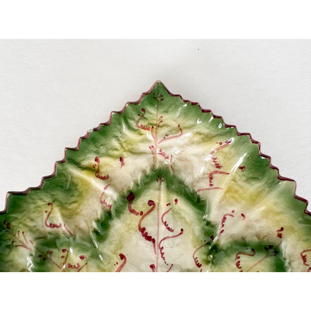 1970s Faianças Belo Portugal Majolica Geranium Leaf Dishes, Set of 3 For Sale - Image 5 of 18