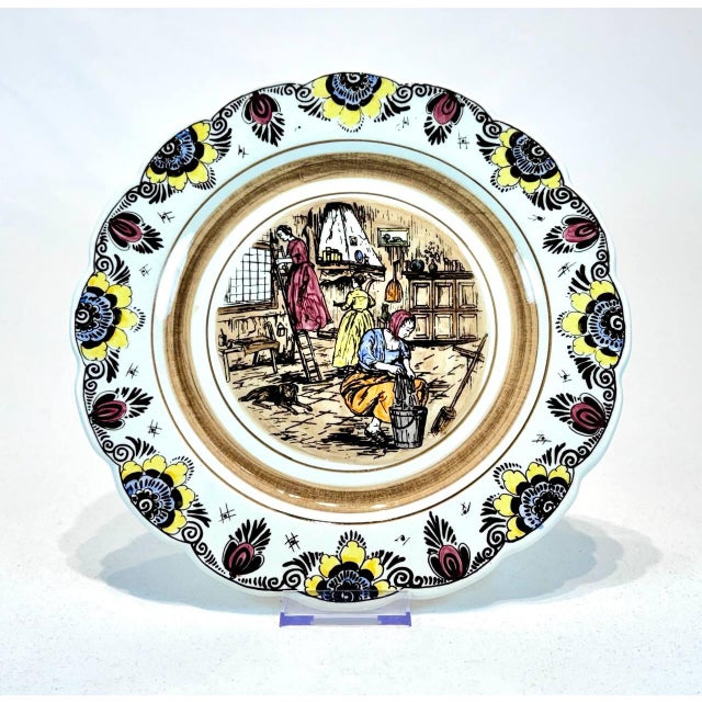Vintage hand painted Delft-Polychrome floral wall plate. Made in Holland.