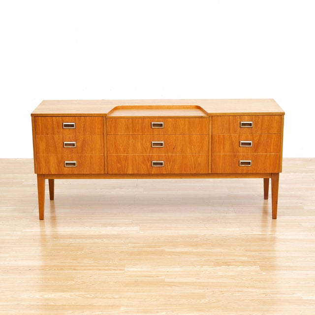 Wood 1960s Mid Century Nine Drawer Teak Dresser For Sale - Image 7 of 10