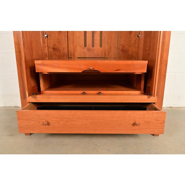 Wood Harden Furniture Arts and Crafts Shaker Solid Cherry Wood Media Cabinet For Sale - Image 7 of 18