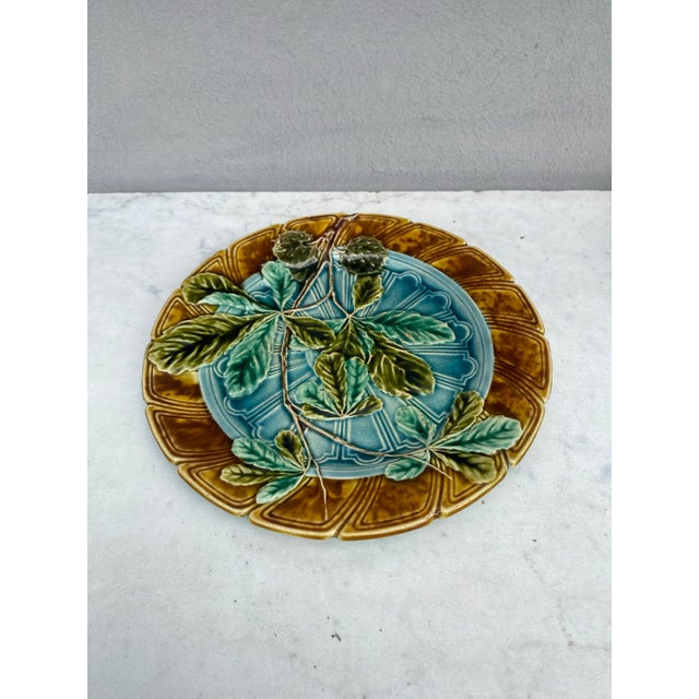 French Majolica chesnut leaf plate Sarreguemines, circa 1890.