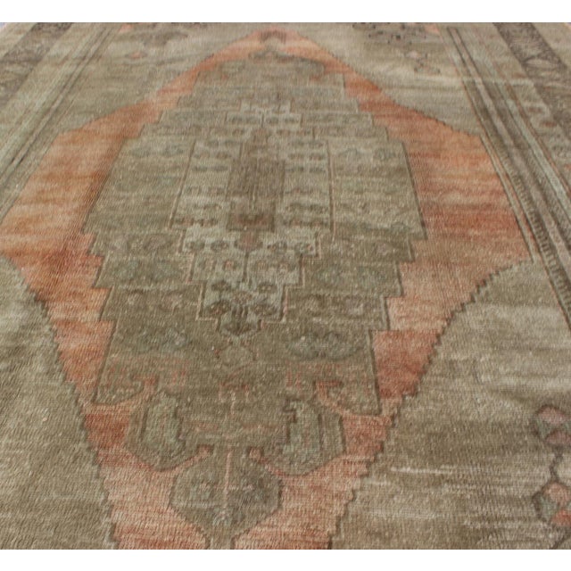 Vintage Oushak Rug With Taupe, Light Coral Medallion 6' X9'9" For Sale - Image 4 of 8