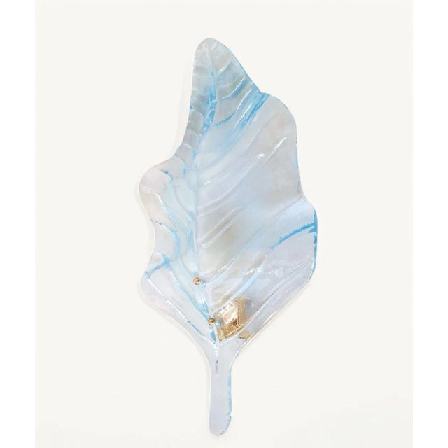 Metal 1980s Large Blue Murano Glass Leaf Sconces - A Pair For Sale - Image 7 of 10