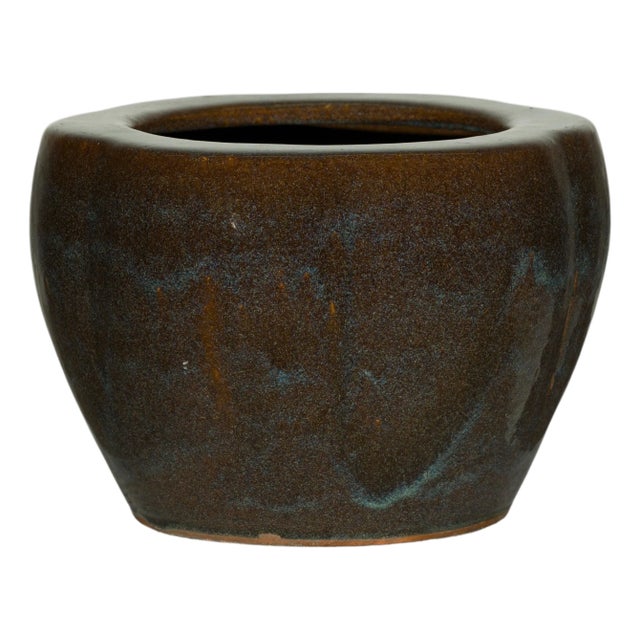 Vintage Chinese Brown and Blue Glazed Handcrafted Ceramic Planter For Sale