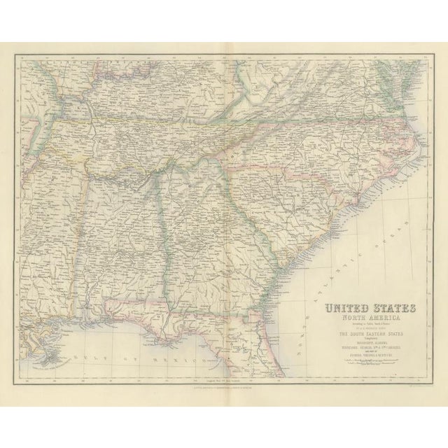Gold Antique Map of the South Eastern United States with Cape Hatteras, 1860 For Sale - Image 8 of 8