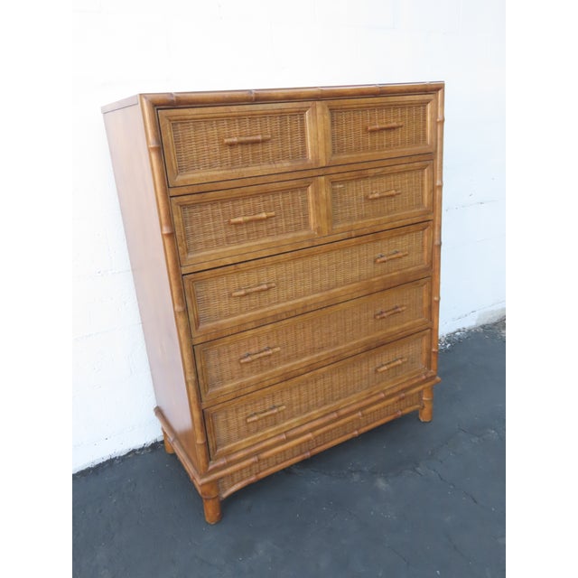 American of Martinsville Hollywood Regency Rattan Tall Chest of Drawers 6447 For Sale - Image 12 of 13