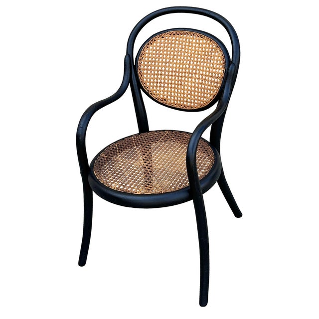 Victorian Early 20th Century Children Size Vienna Secession Bent Oak & Cane Bistro Armchair Attributed to Thonet No.016 For Sale - Image 3 of 6