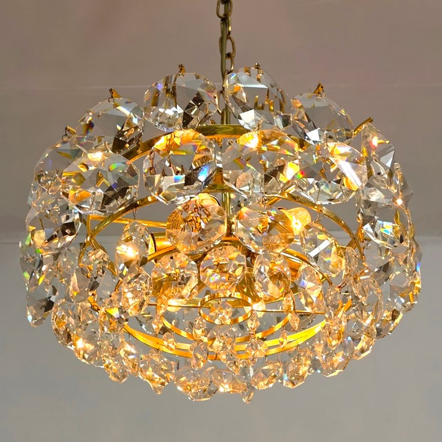 Metal Small Mid-Century Brutalist Chandelier with Crystal Pieces from Palwa, 1970s For Sale - Image 7 of 9