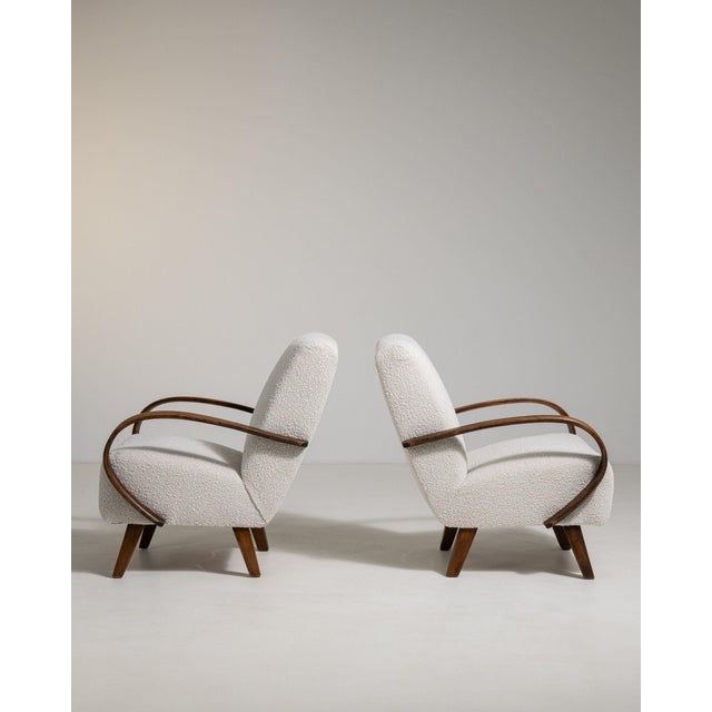 1950-1959 Czech Republic Warm Ivory Boucle Pair Of Bentwood-Arm Lounge Chairs For Sale In Greensboro - Image 6 of 11