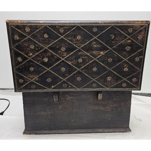 Wood Mid 20th Century Solid Painted Wood and Ornate Metal Mounted Strongbox For Sale - Image 7 of 12