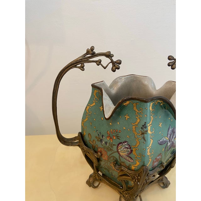 Art Nouveau 1990s Wong Lee Art Nouveau Style Vase With Floral Motif and Bronze Handles For Sale - Image 3 of 7