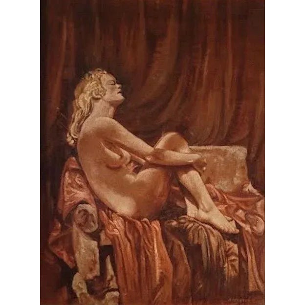 Rare Large 1950's Velvet Framed Female Nude Painting. Signed bottom right, R . M Upton Great for a designer to place in a...