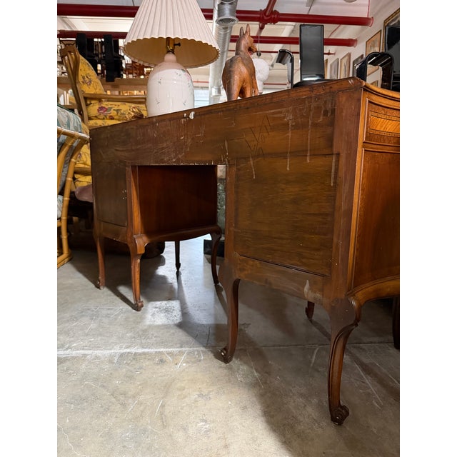 Antique French Provincial Louis XV Style Mahogany Kidney Desk With Marquetry Inlay For Sale - Image 12 of 12
