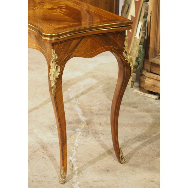 Brown 19th Century French Louis XV Style Rosewood Marquetry Console and Game Table For Sale - Image 8 of 18