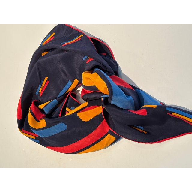 Postmodern Vintage CHRISTIAN FISCHBACHER for RAIFFEISEN Silk Scarf Hem Rolled 34 " x 34" For Sale - Image 3 of 12