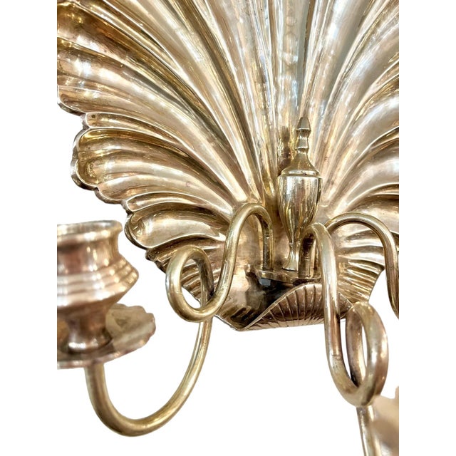 Brass Pair Vintage Hollywood Regency Large Size Grotto Style Brass Shell Three Light Wall Sconces For Sale - Image 8 of 11