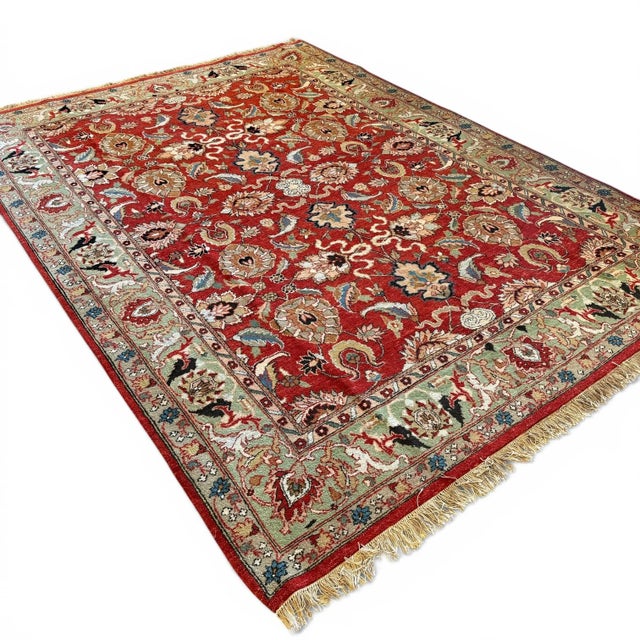 Turkish Vintage Turkish Rug 9x12 – Intricate Floral Design in Red, Ivory and Beige For Sale - Image 3 of 5
