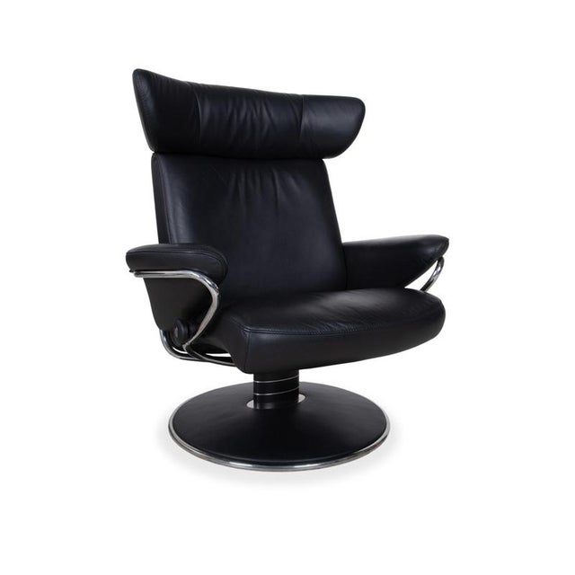 Set of Black Leather Jazz Recliner and Ottoman from Stressless For Sale - Image 6 of 17