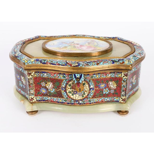 Gemstone Antique French Porcelain-Mounted Champlevé and Onyx Casket, 19th Century For Sale - Image 7 of 18