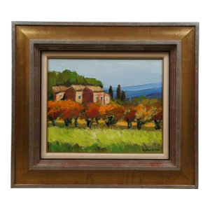 Andre Roubaud Cerisiers Rouges Red Cherry Trees Impressionist Oil Painting 28"