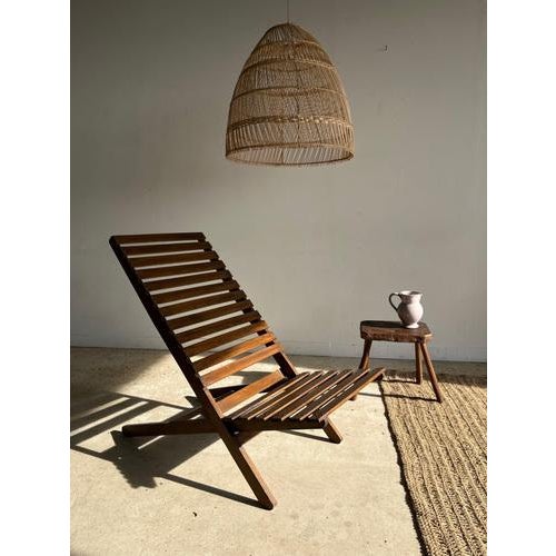 Foldable Slatted Teak Lounge Chair For Sale - Image 3 of 18