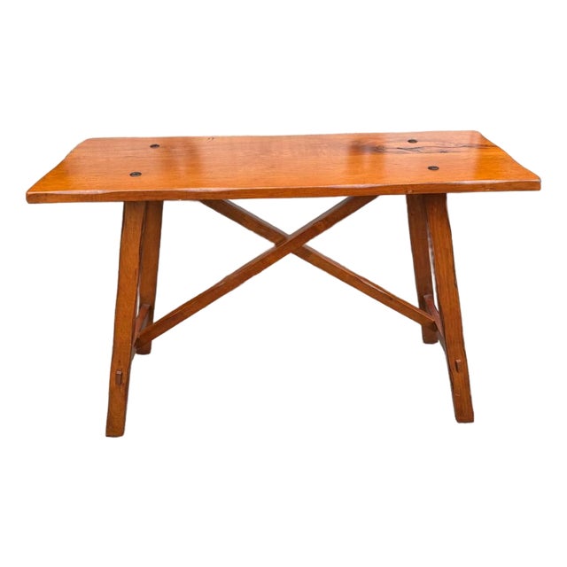 Vintage French Rustic Style X Base Solid Wood Console Table by Pier 1 For Sale