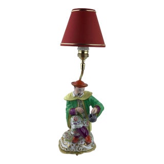 Hand-Painted French Porcelain Chinoiserie Table Lamp Attributed to J. Poncet For Sale