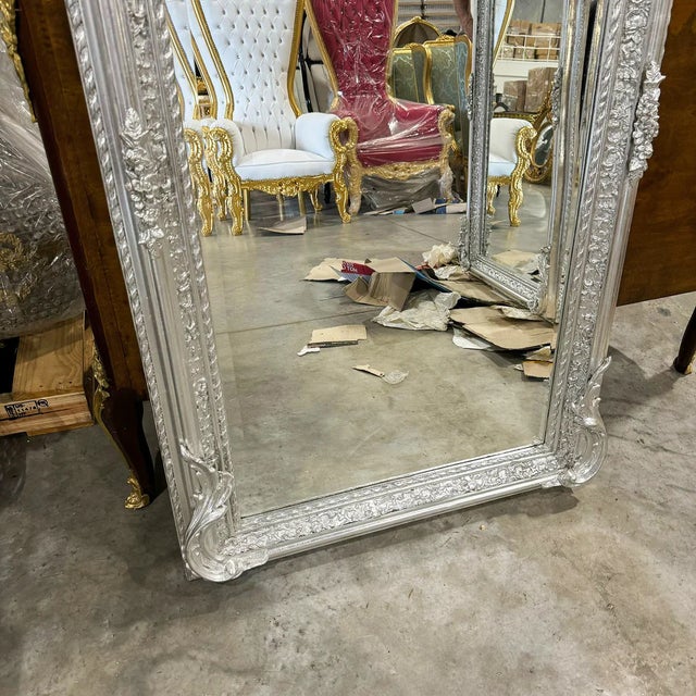 2010s French Style Silver Coral Floor Mirror – 5 Ft Tall Silver Leaf For Sale - Image 5 of 8