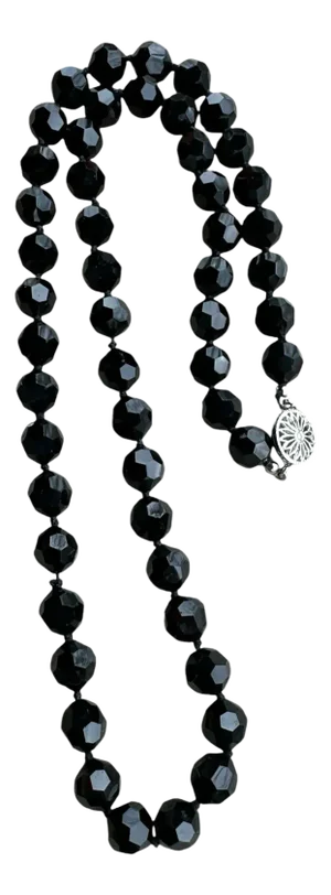 Vintage Black Faceted Glass Beaded Necklace