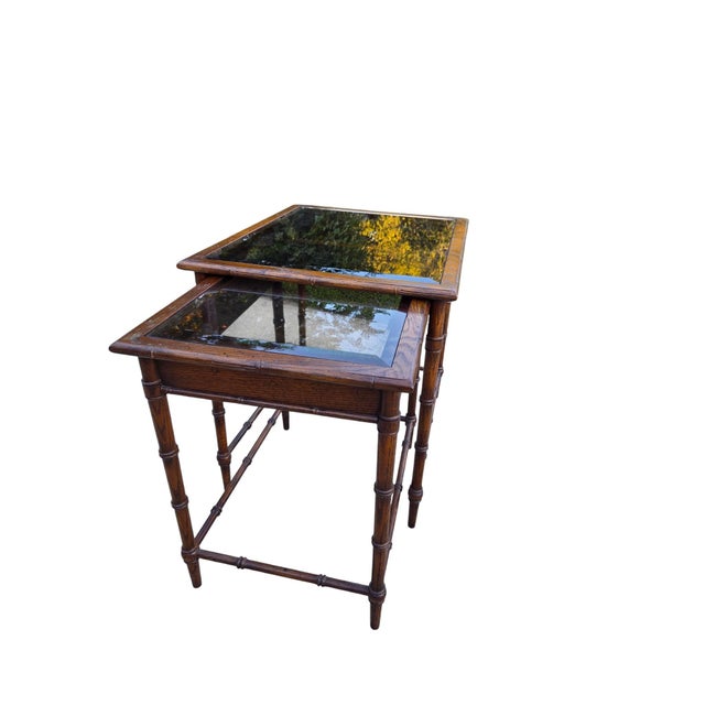 Thomasville Vintage Faux Bamboo Nesting Stacking Tables Hollywood Regency Glass For Sale - Image 15 of 18