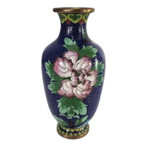 Chinese Cloisonné Floral Brass Vase 6.25"
