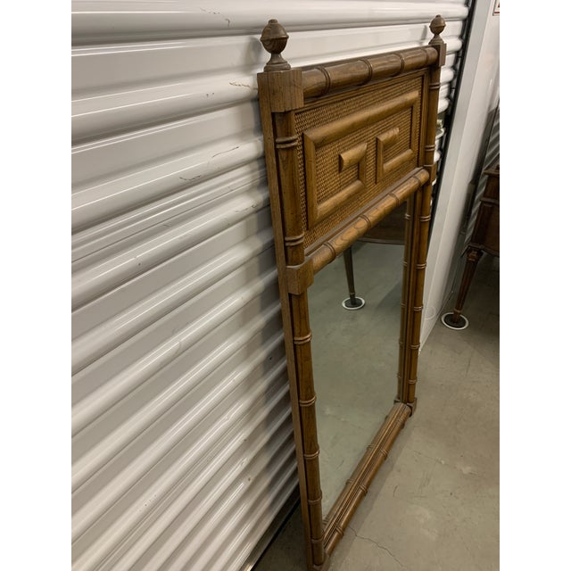 Chinoiserie Vintage Dixie Shangri La Faux Bamboo Greek Key Mirror For Sale - Image 3 of 5
