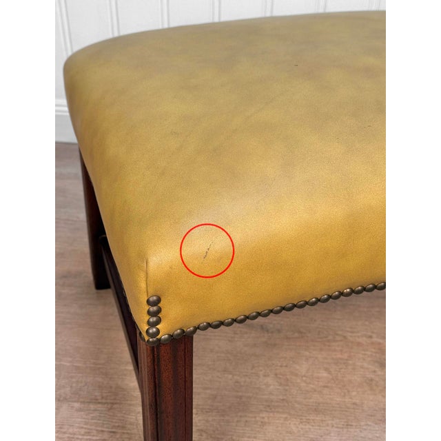 Vintage Traditional Gold Leather & Mahogany Ottoman For Sale - Image 10 of 12