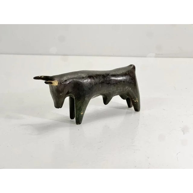 Handcrafted Bronze Bull Sculpture with Green Patina, 1930s For Sale - Image 4 of 12