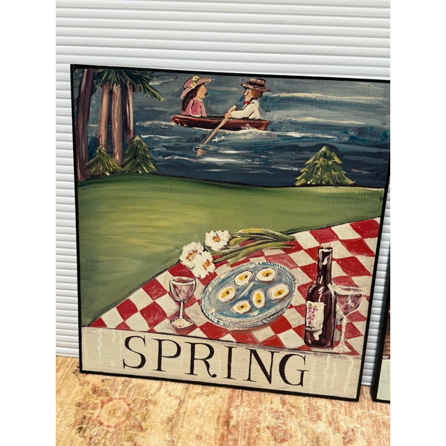 Folk Art Nancy Thomas Folk Art Seasonal Plaques, Set of Four For Sale - Image 3 of 11