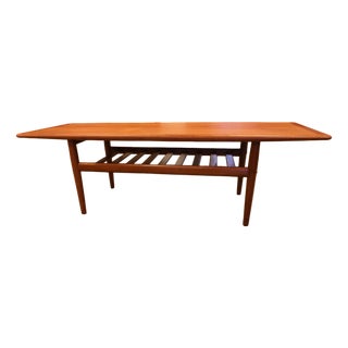 Vintage Coffee Table in Teak with Magazine Shelf and Chamfered Edge by Grete Jalk for Glostrup, 1960s For Sale