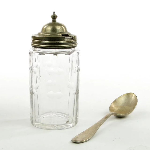 German Biedermeier Mustard Container with Spoon, 1930s, Set of 2 For Sale - Image 4 of 11