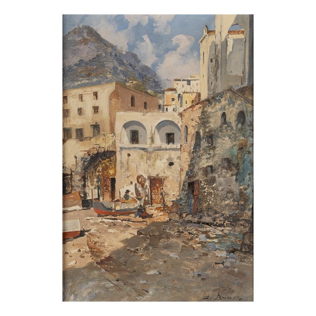 Ezelino Briante, Alley in Capri, 1920s, Oil on Canvas For Sale